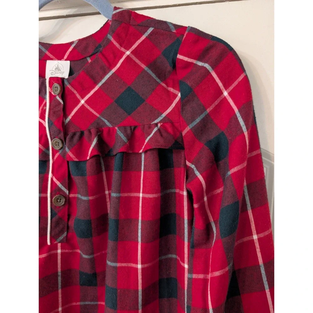 Disney Minnie Mouse Girls‎ Red Plaid Flannel Holiday Dress Christmas Size 9/10 - Picture 2 of 5